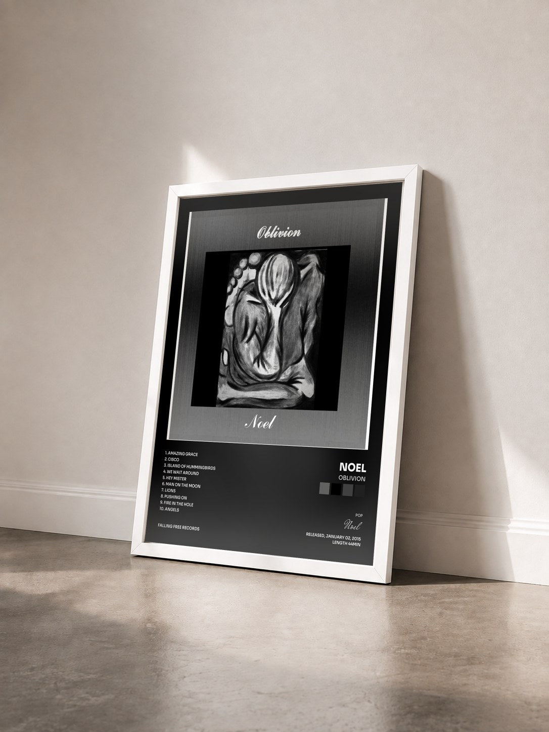 #blanc Tableau de l'album Oblivion de Noel vu de trois quarts, cadre blanc