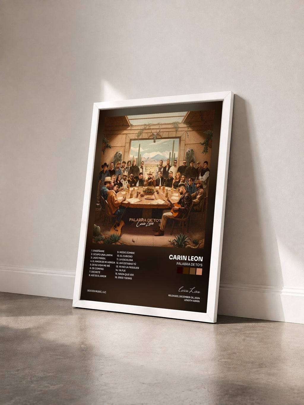 #blanc Palabra De To's by Carin Leon as a framed art print seen at an angle, white frame