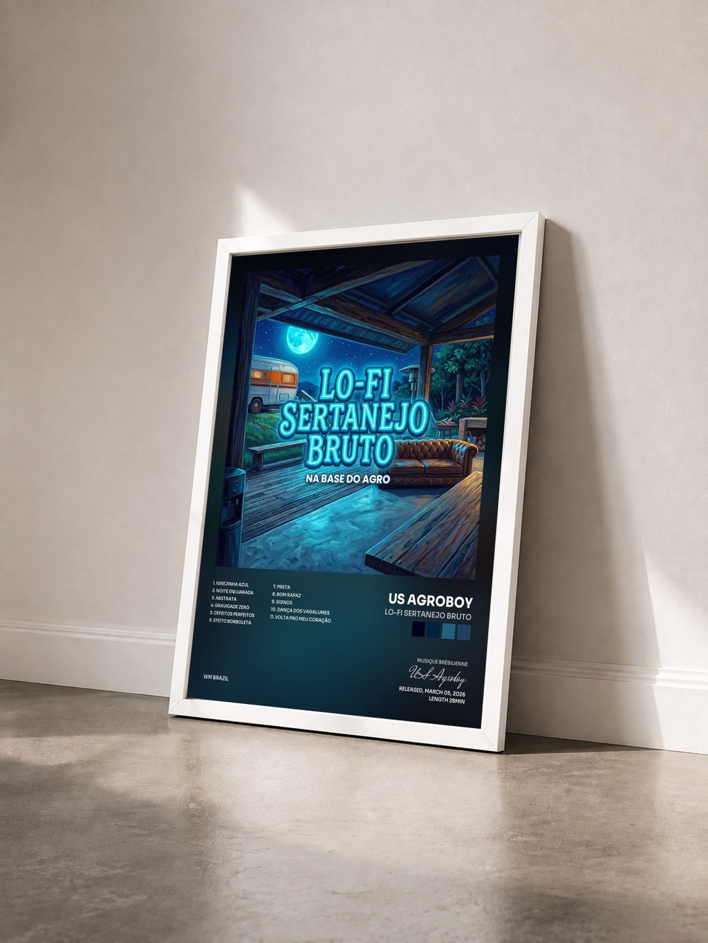 #blanc Lo-Fi Sertanejo Bruto by US Agroboy as a framed art print seen at an angle, white frame