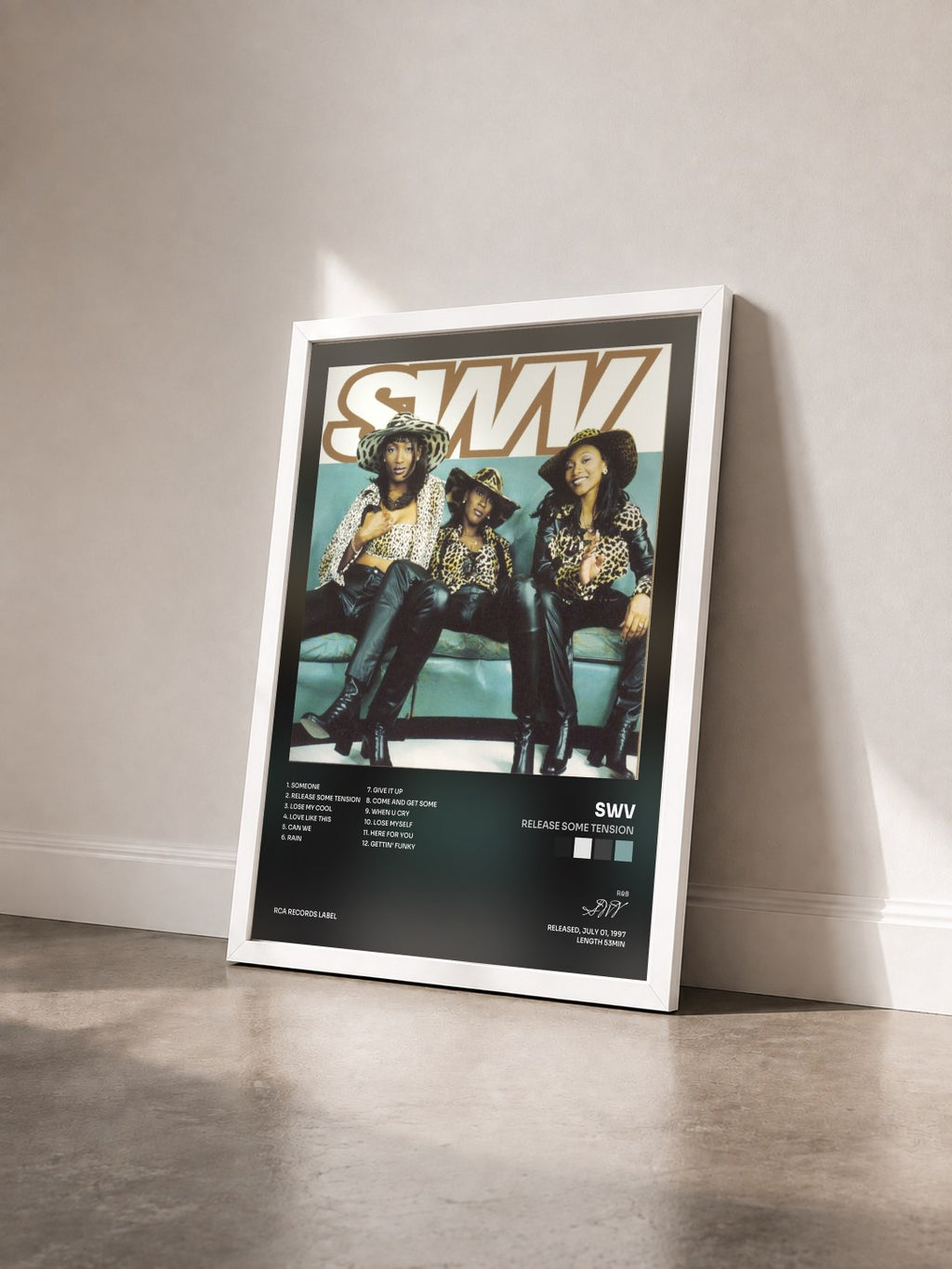 #blanc Tableau de l'album Release Some Tension de SWV vu de trois quarts, cadre blanc