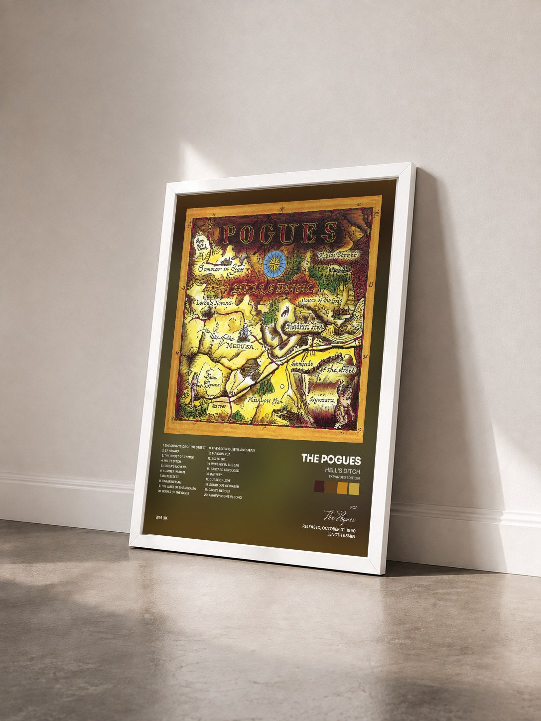 #blanc Tableau de l'album Hell's Ditch (Expanded Edition) de The Pogues vu de trois quarts, cadre blanc