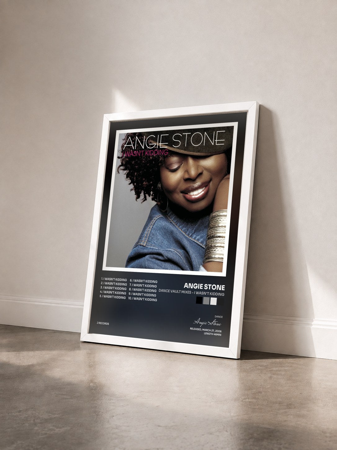 #blanc Tableau de l'album Dance Vault Mixes - I Wasn't Kidding de Angie Stone vu de trois quarts, cadre blanc