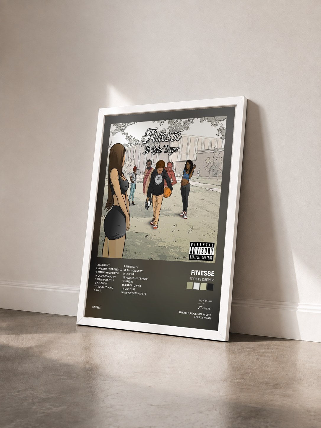 #blanc Tableau de l'album It Gets Deeper de Finesse vu de trois quarts, cadre blanc