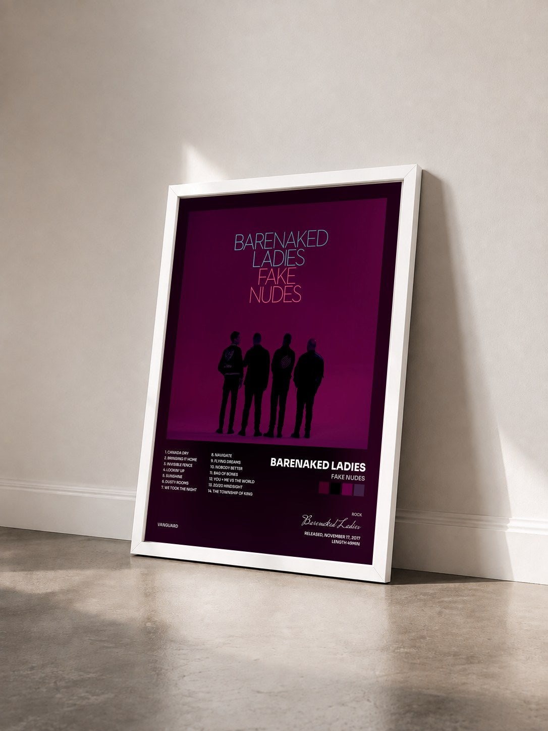 #blanc Tableau de l'album Fake Nudes de Barenaked Ladies vu de trois quarts, cadre blanc