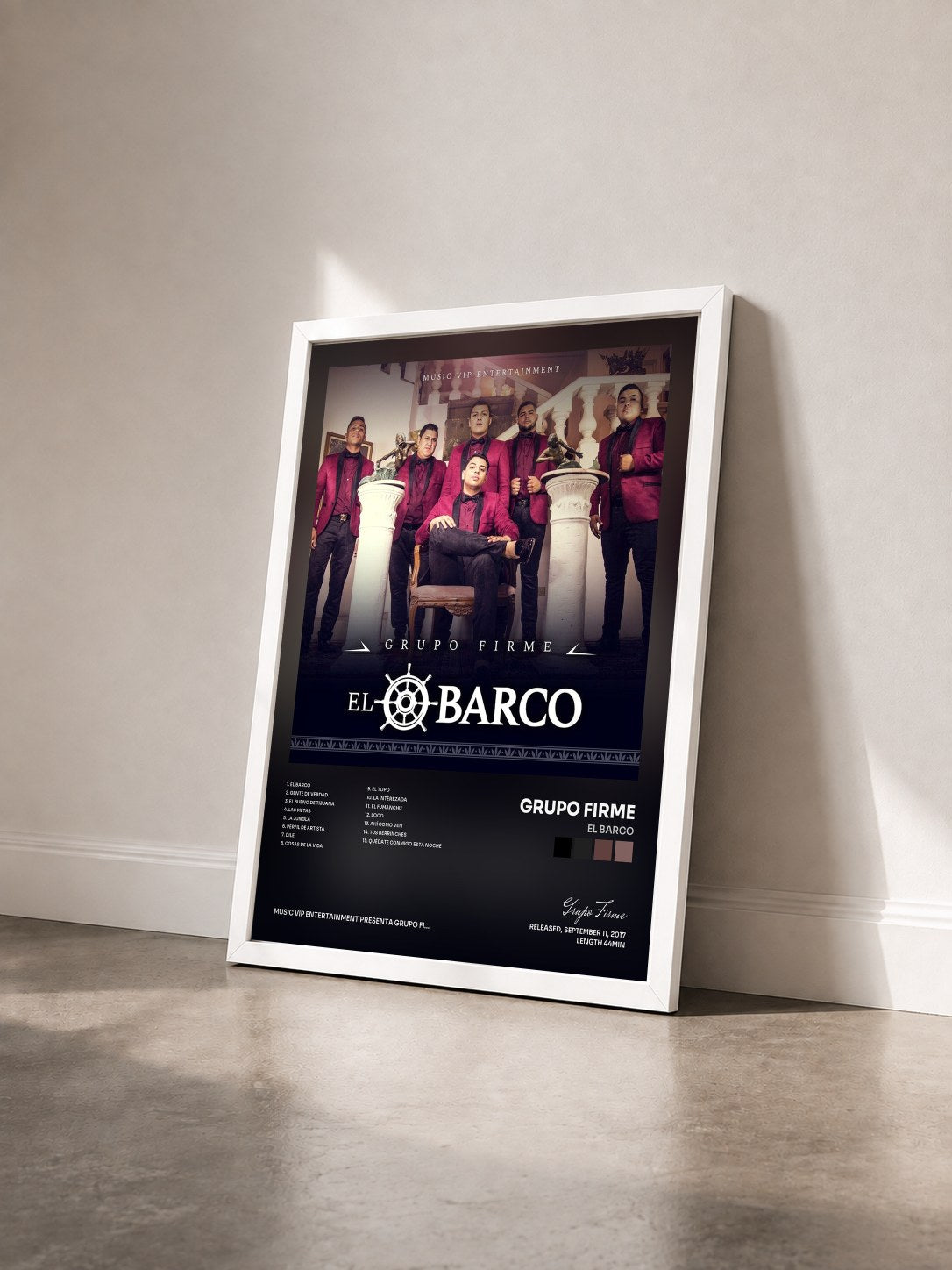 #blanc Tableau de l'album El Barco de Grupo Firme vu de trois quarts, cadre blanc