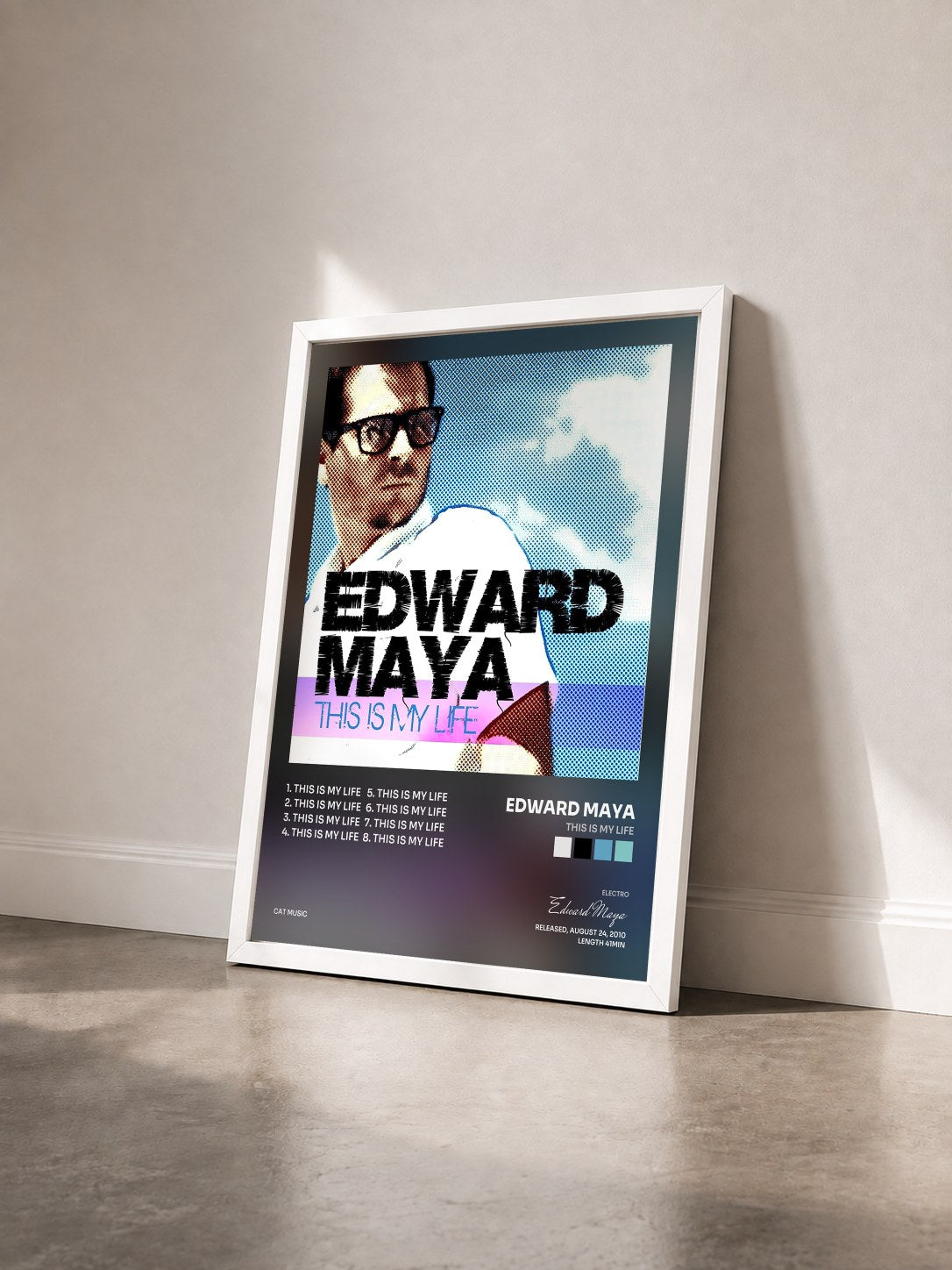 #blanc Tableau de l'album This Is My Life de Edward Maya vu de trois quarts, cadre blanc