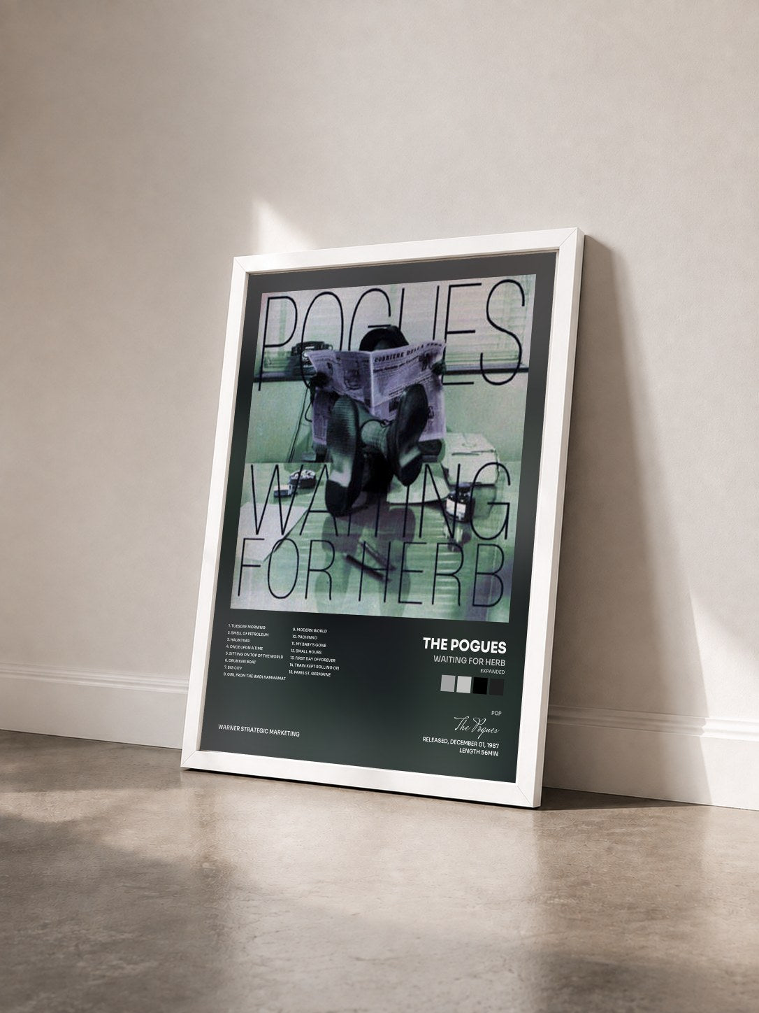 #blanc Tableau de l'album Waiting for Herb (Expanded) de The Pogues vu de trois quarts, cadre blanc