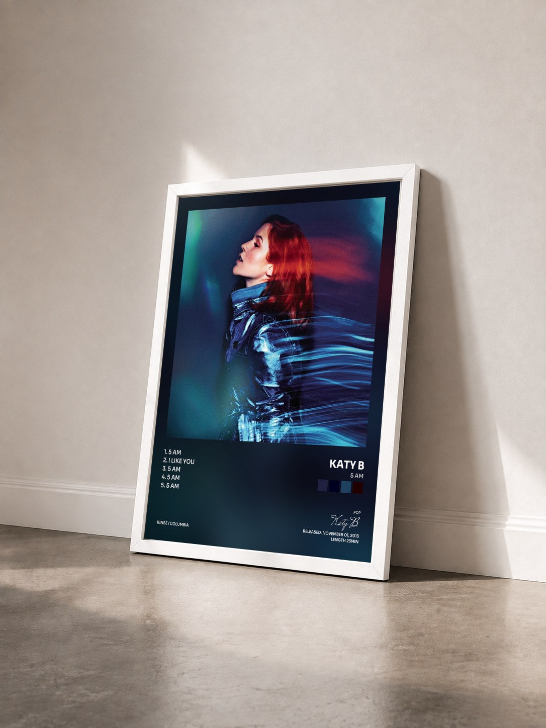 #blanc Tableau de l'album 5 AM de Katy B vu de trois quarts, cadre blanc