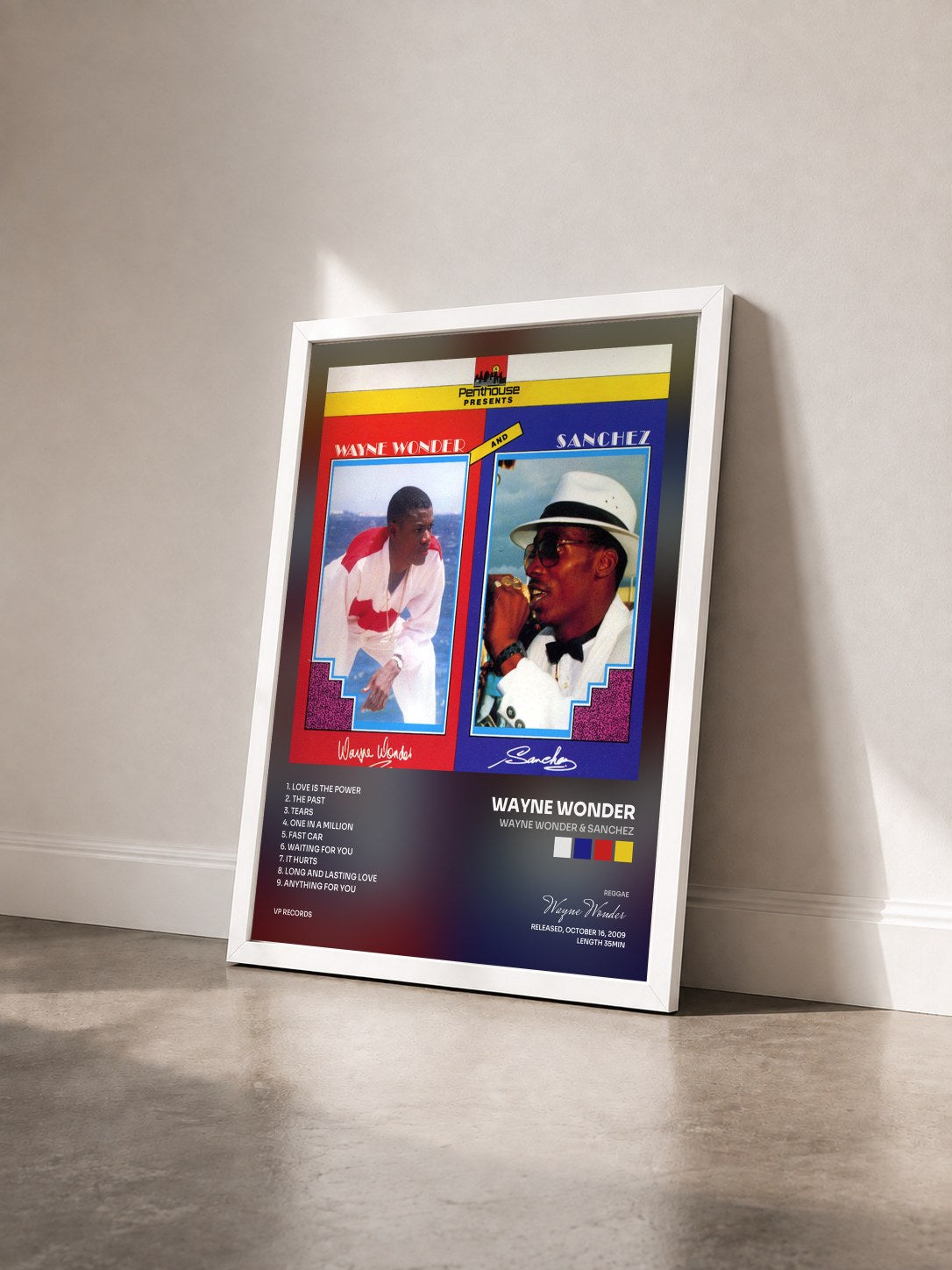#blanc Tableau de l'album Wayne Wonder & Sanchez de Wayne Wonder vu de trois quarts, cadre blanc