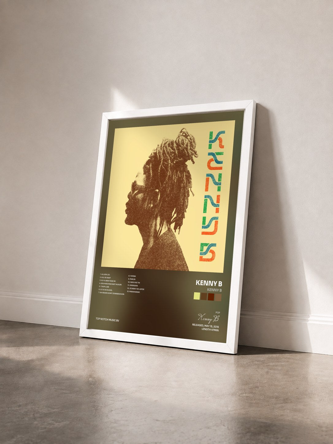 #blanc Tableau de l'album Kenny B de Kenny B vu de trois quarts, cadre blanc