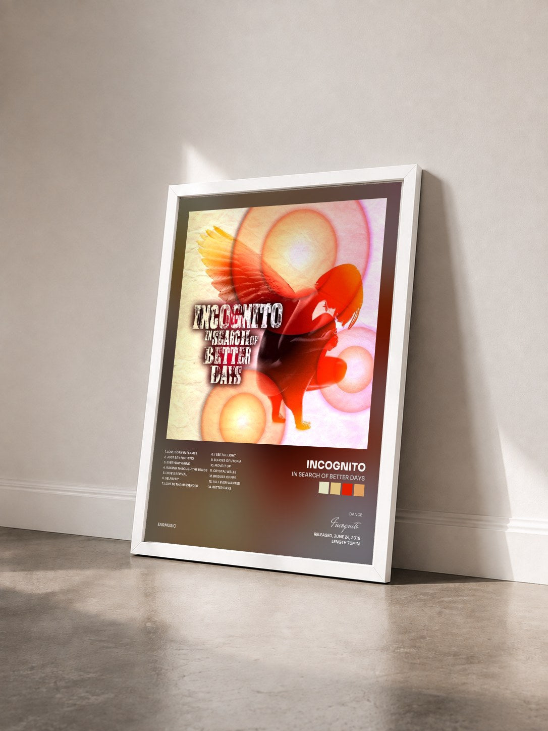 #blanc Tableau de l'album In Search of Better Days de Incognito vu de trois quarts, cadre blanc