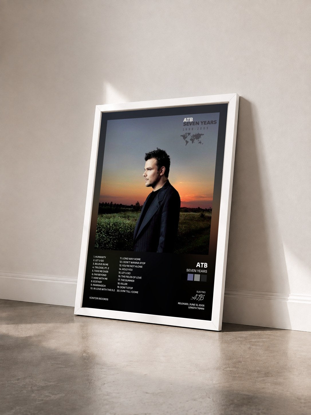 #blanc Tableau de l'album Seven Years de ATB vu de trois quarts, cadre blanc