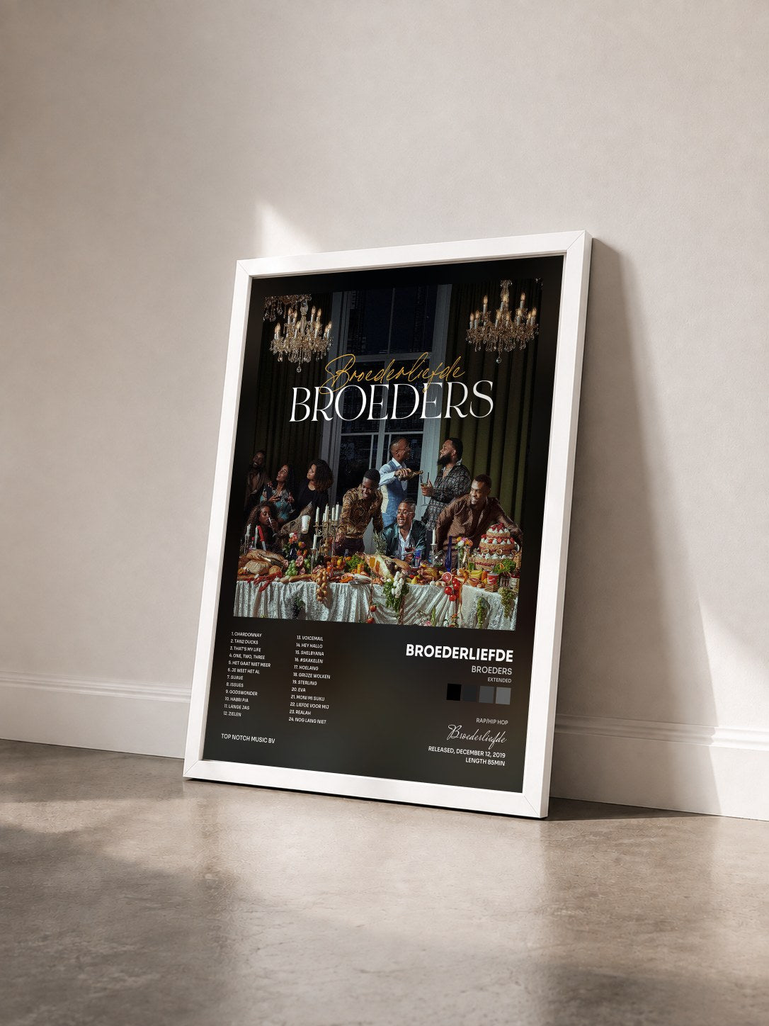 #blanc Tableau de l'album Broeders (Extended) de Broederliefde vu de trois quarts, cadre blanc
