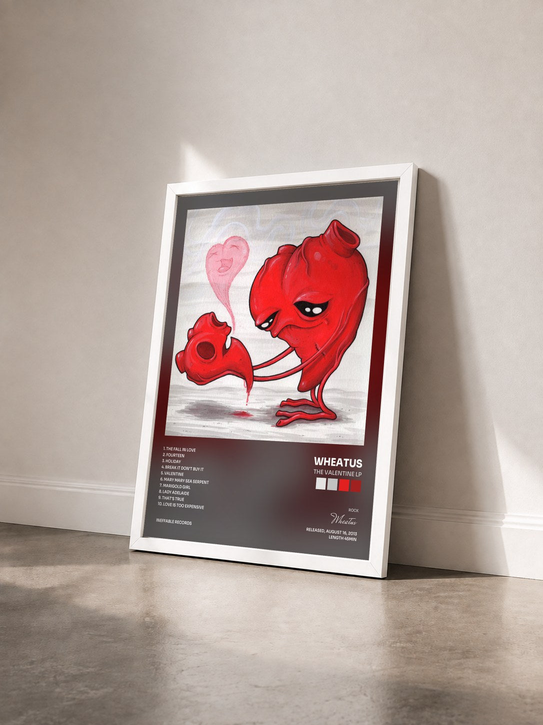 #blanc Tableau de l'album The Valentine Lp de Wheatus vu de trois quarts, cadre blanc