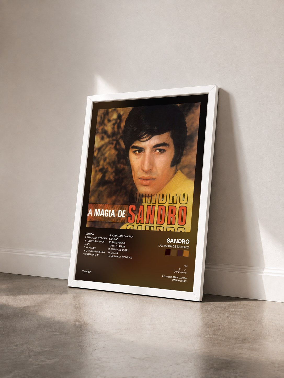 #blanc Tableau de l'album La Magia de Sandro de Sandro vu de trois quarts, cadre blanc