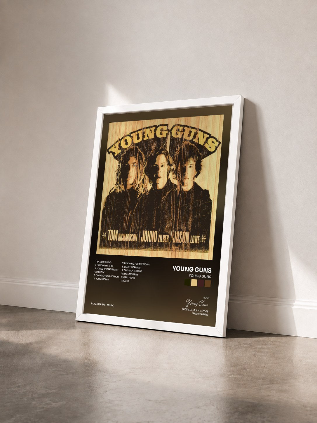 #blanc Tableau de l'album Young Guns de Young Guns vu de trois quarts, cadre blanc