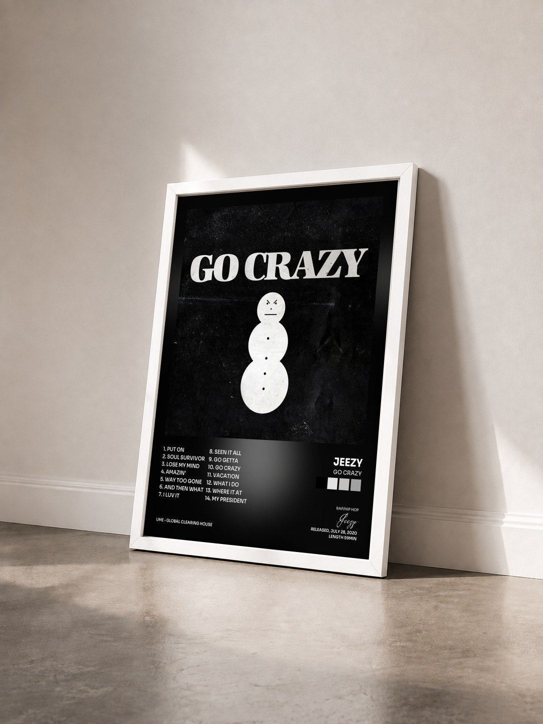 #blanc Tableau de l'album Go Crazy de Jeezy vu de trois quarts, cadre blanc