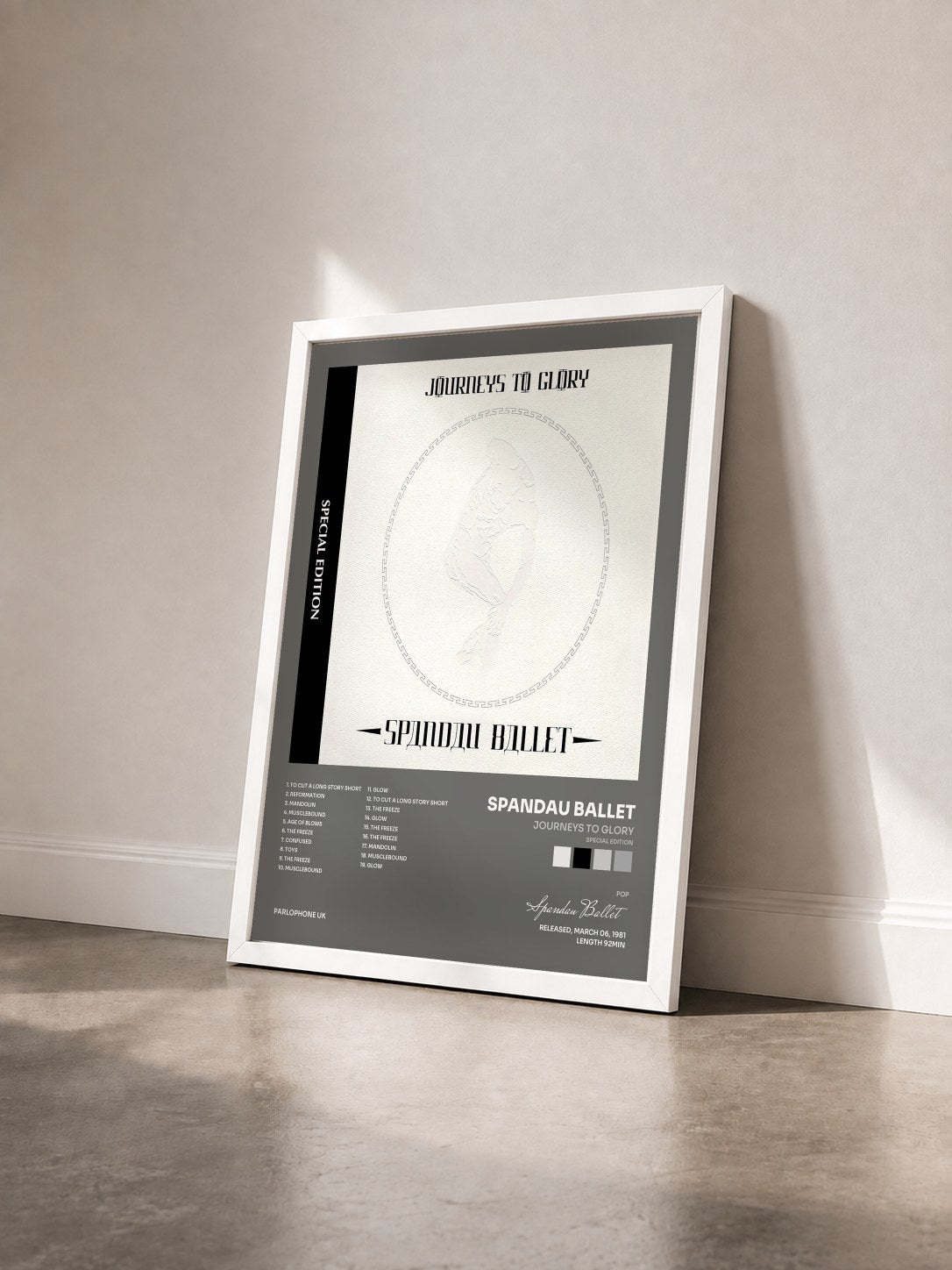 #blanc Tableau de l'album Journeys to Glory (Special Edition) de Spandau Ballet vu de trois quarts, cadre blanc