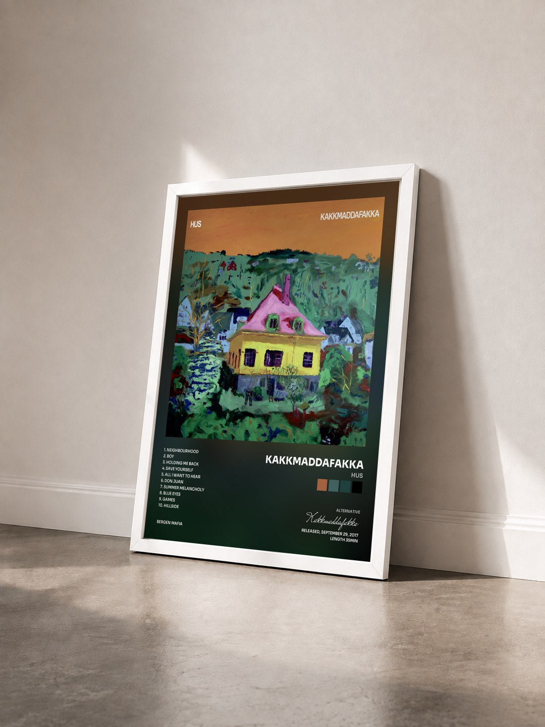 #blanc Tableau de l'album Hus de Kakkmaddafakka vu de trois quarts, cadre blanc