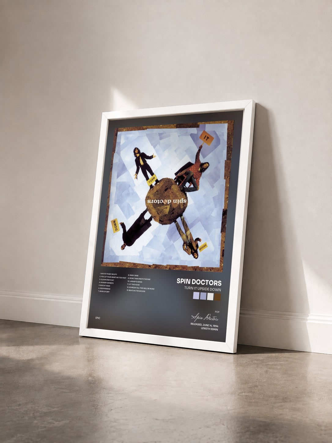 #blanc Tableau de l'album Turn It Upside Down de Spin Doctors vu de trois quarts, cadre blanc