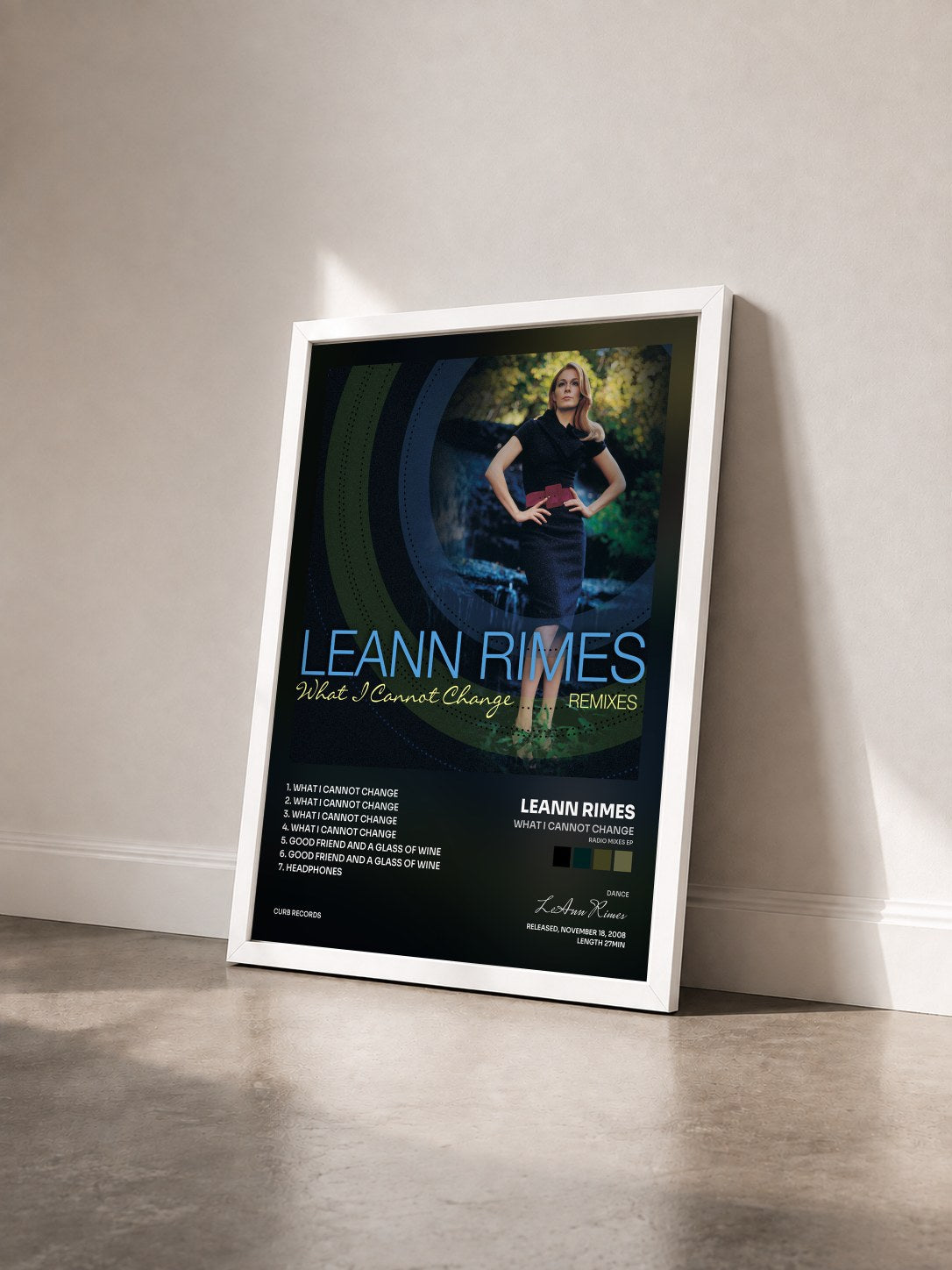 #blanc Tableau de l'album What I Cannot Change (Radio Mixes EP) de LeAnn Rimes vu de trois quarts, cadre blanc