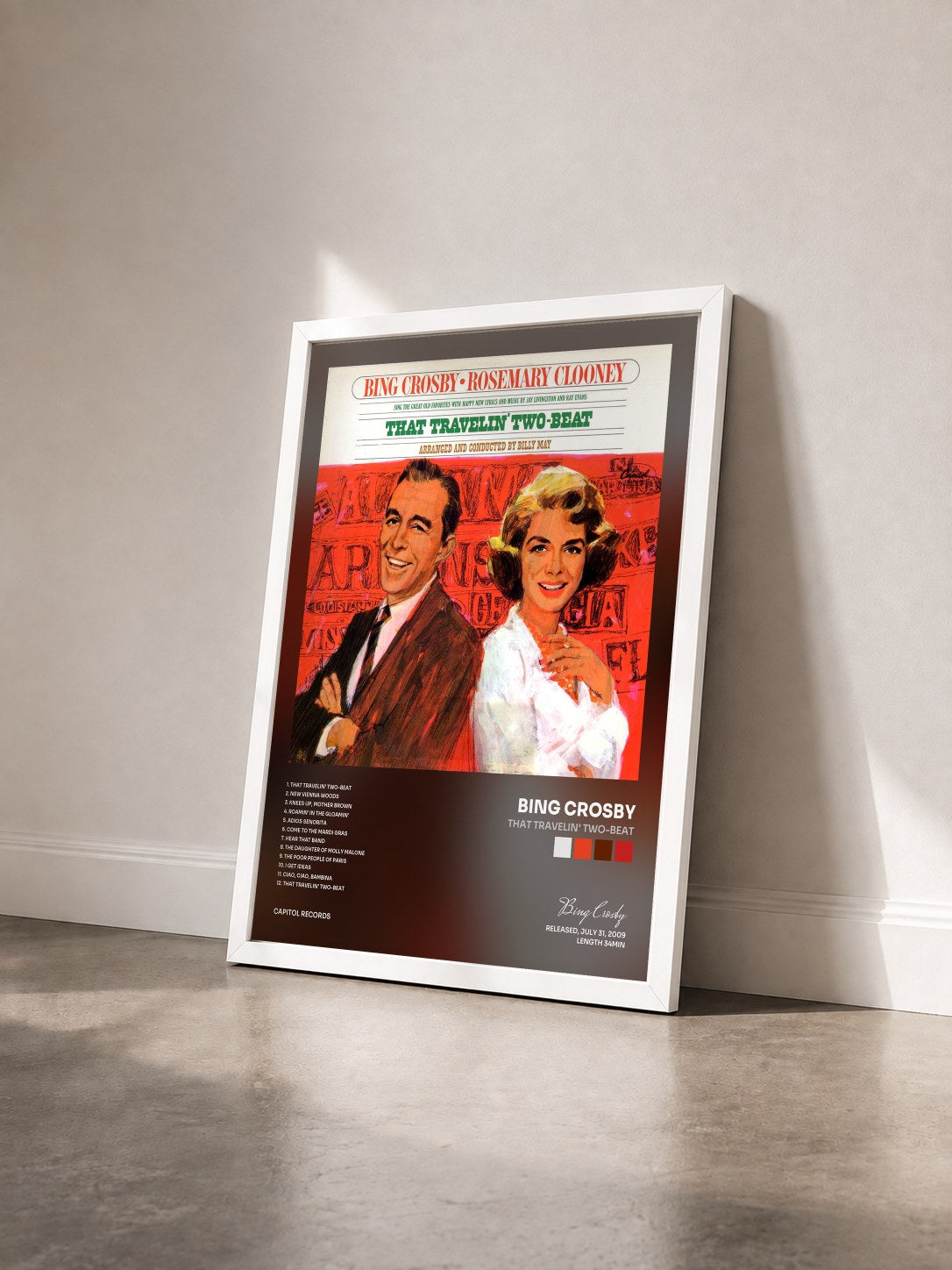 #blanc Tableau de l'album That Travelin' Two-Beat de Bing Crosby vu de trois quarts, cadre blanc