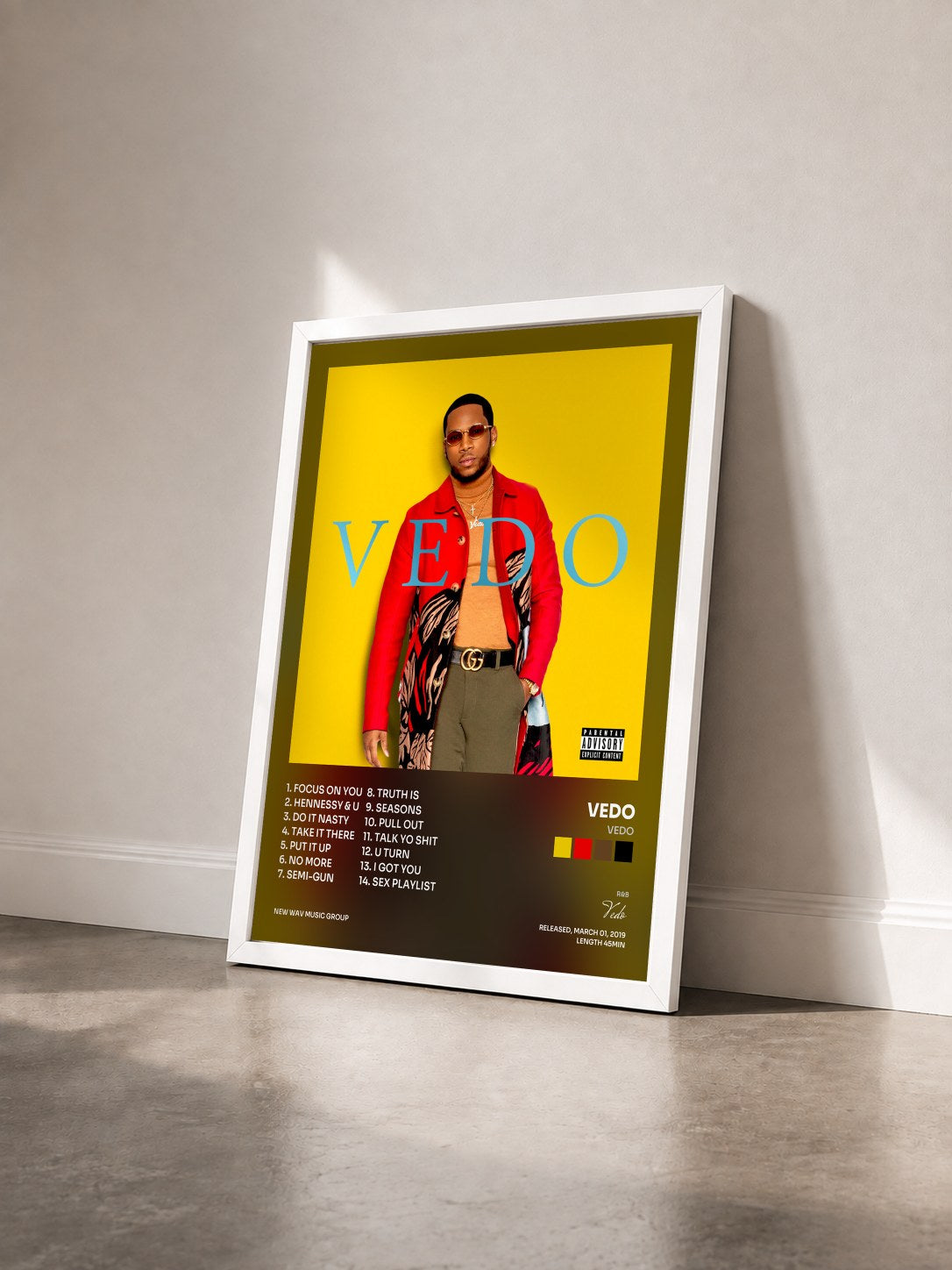 #blanc Tableau de l'album VEDO de Vedo vu de trois quarts, cadre blanc
