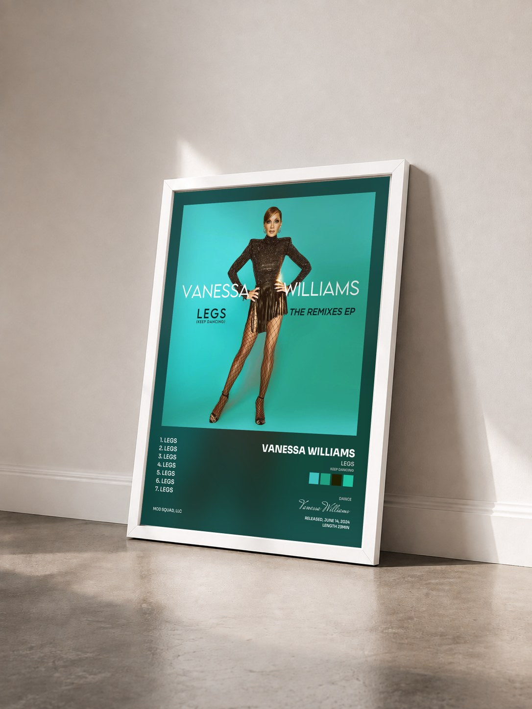 #blanc Tableau de l'album Legs (Keep Dancing) [The Remixes EP] de Vanessa Williams vu de trois quarts, cadre blanc
