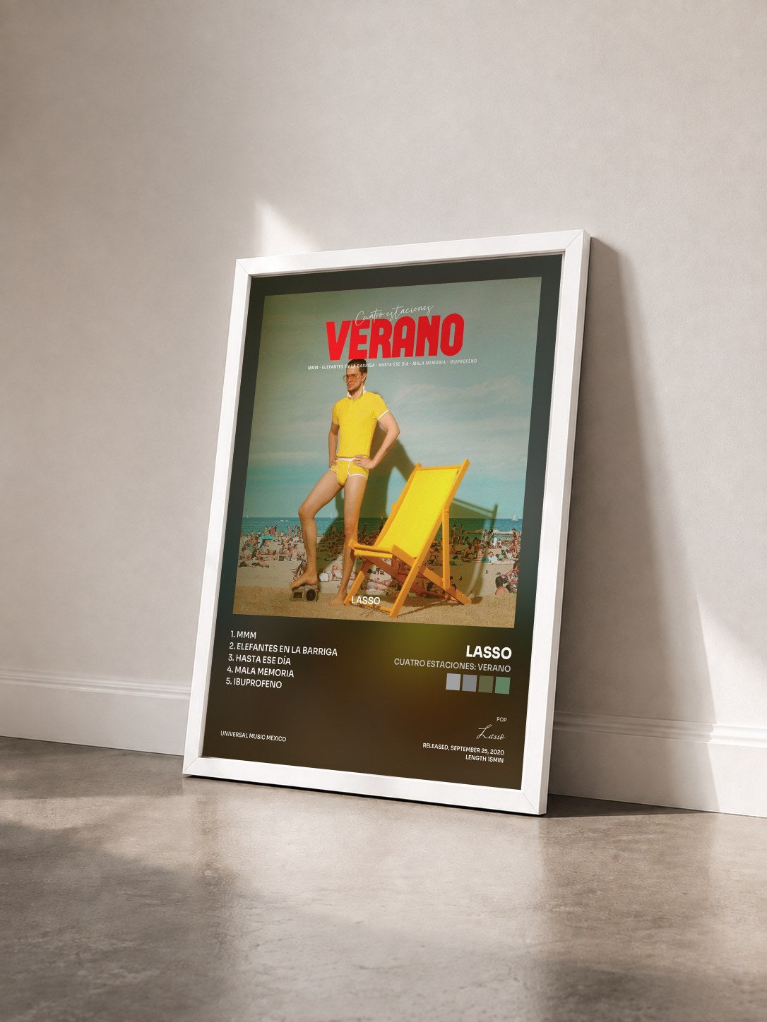#blanc Tableau de l'album Cuatro Estaciones: Verano de Lasso vu de trois quarts, cadre blanc