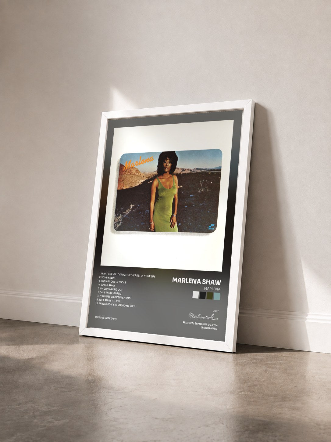 #blanc Tableau de l'album Marlena de Marlena Shaw vu de trois quarts, cadre blanc