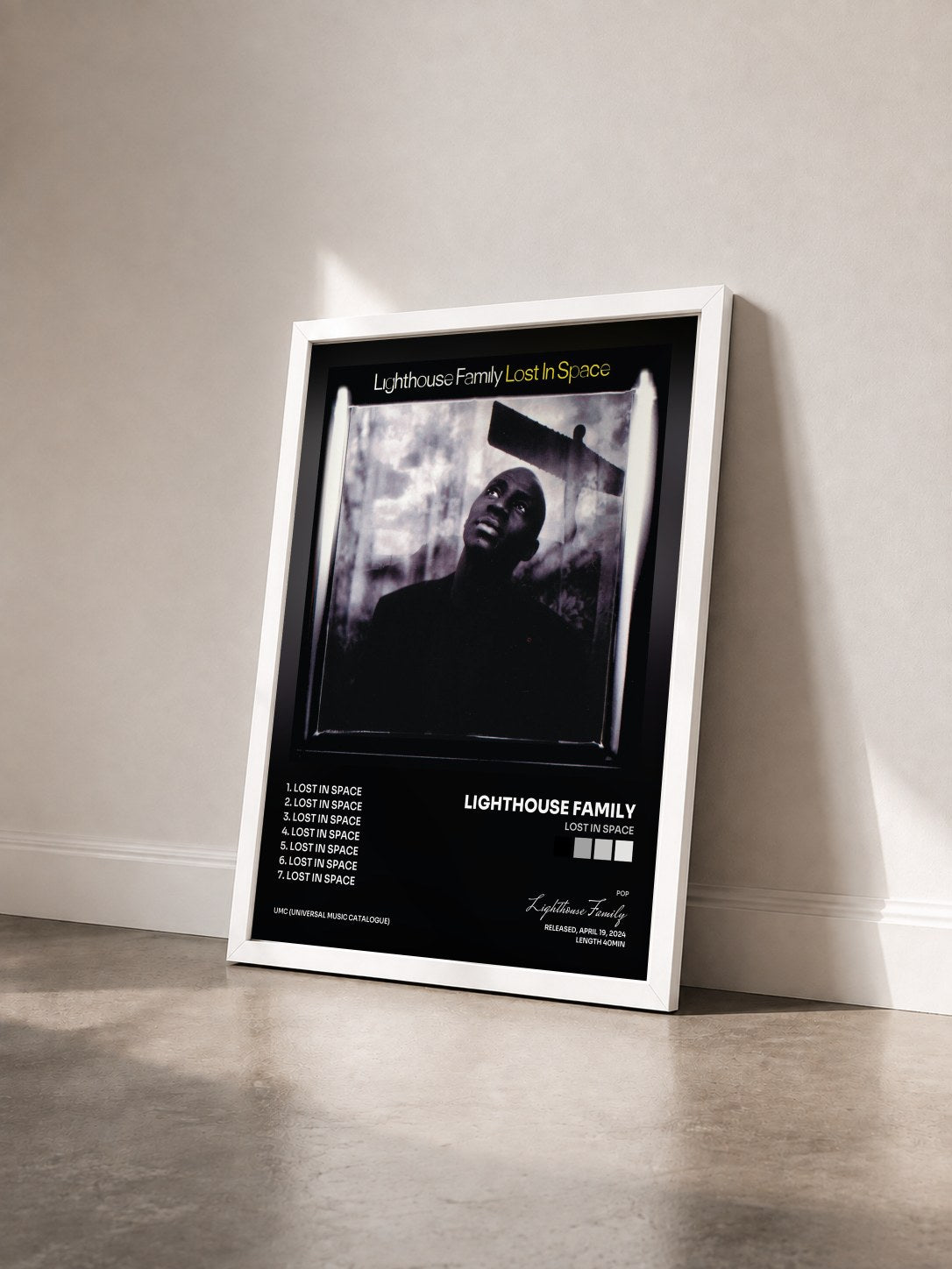 #blanc Tableau de l'album Lost In Space de Lighthouse Family vu de trois quarts, cadre blanc