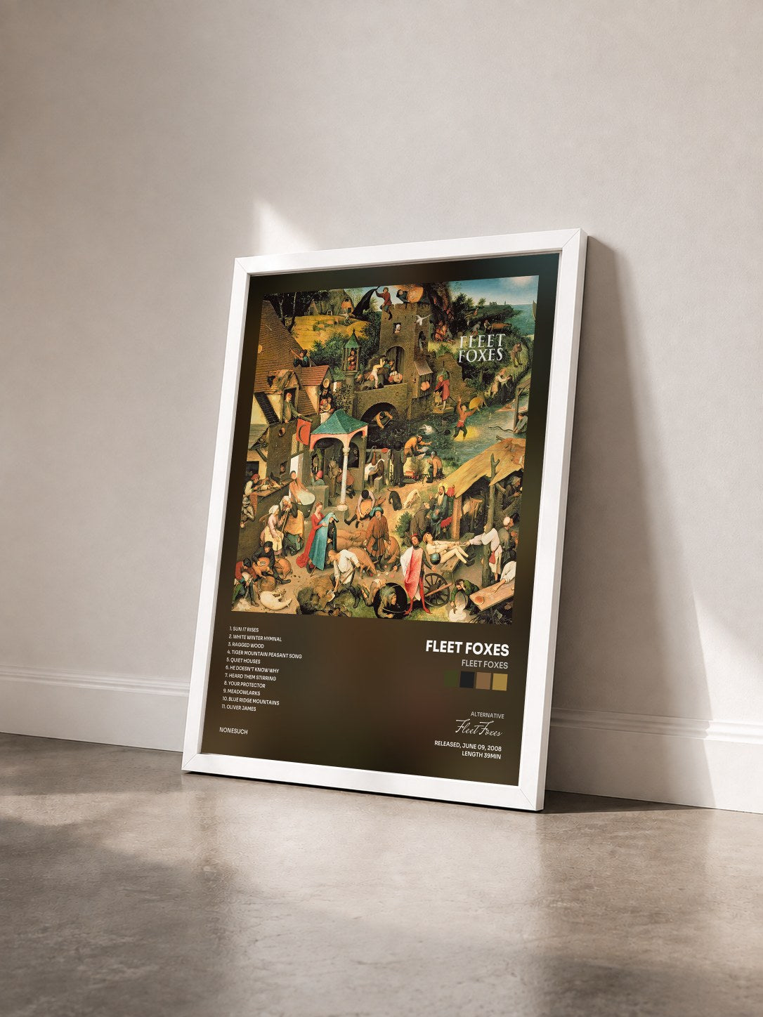 #blanc Tableau de l'album Fleet Foxes de Fleet Foxes vu de trois quarts, cadre blanc