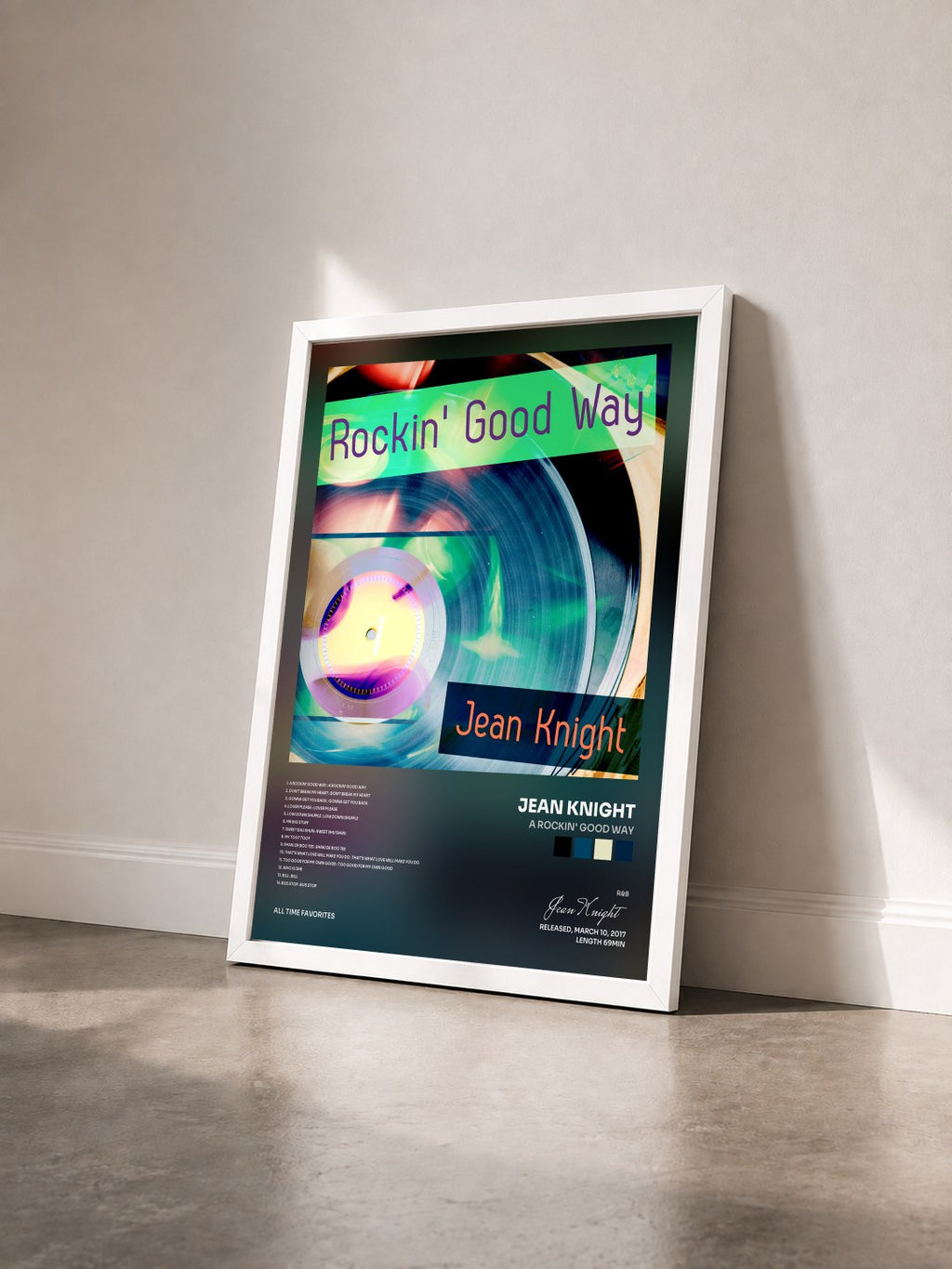 #blanc Tableau de l'album A Rockin' Good Way de Jean Knight vu de trois quarts, cadre blanc