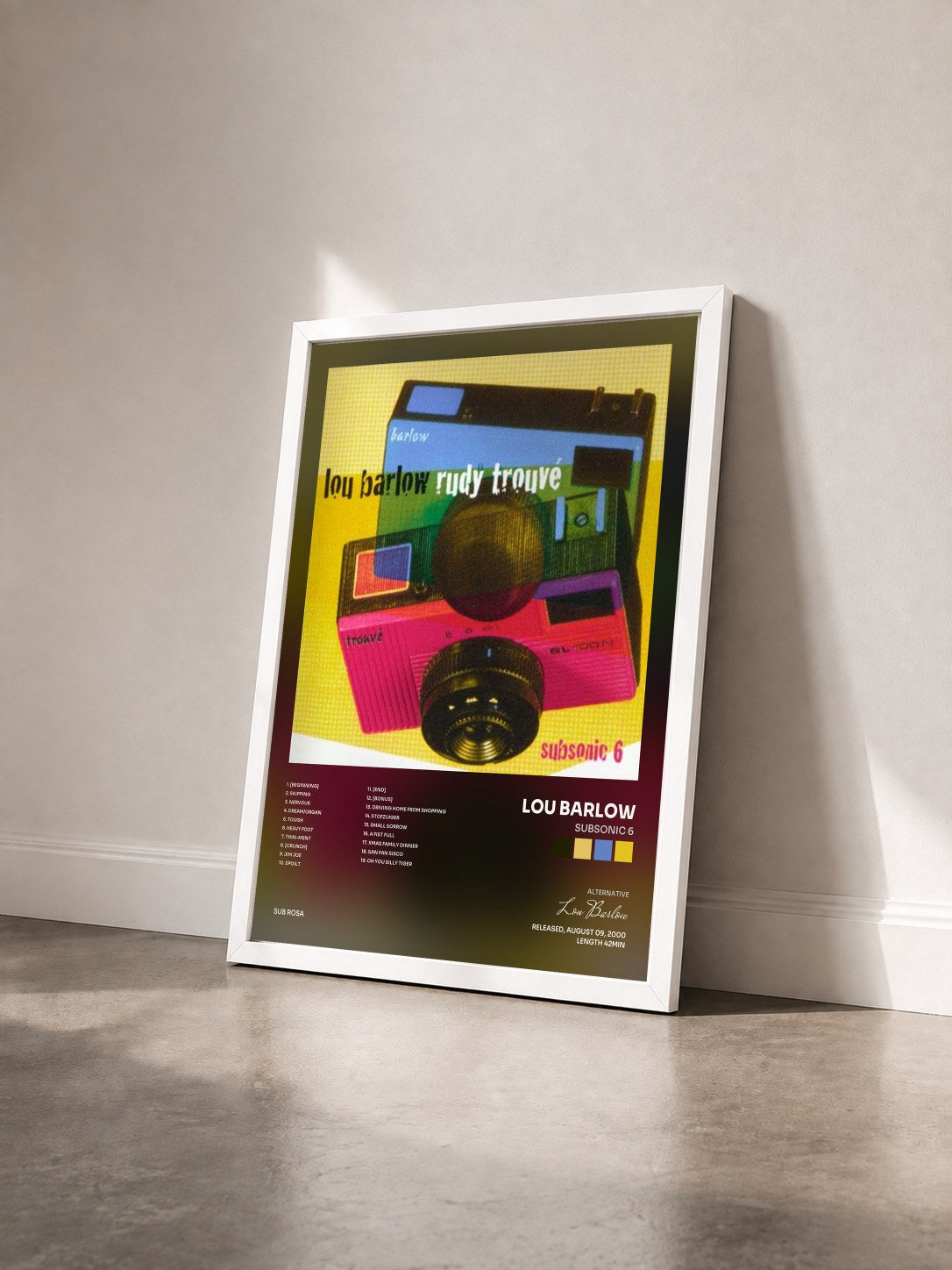 #blanc Tableau de l'album Subsonic 6 de Lou Barlow vu de trois quarts, cadre blanc