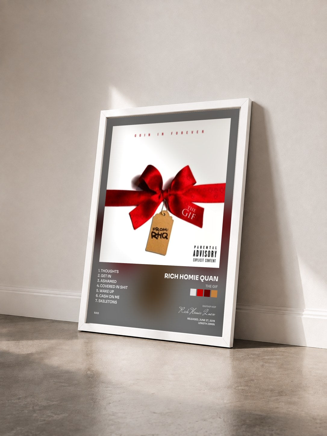 #blanc Tableau de l'album The Gif de Rich Homie Quan vu de trois quarts, cadre blanc