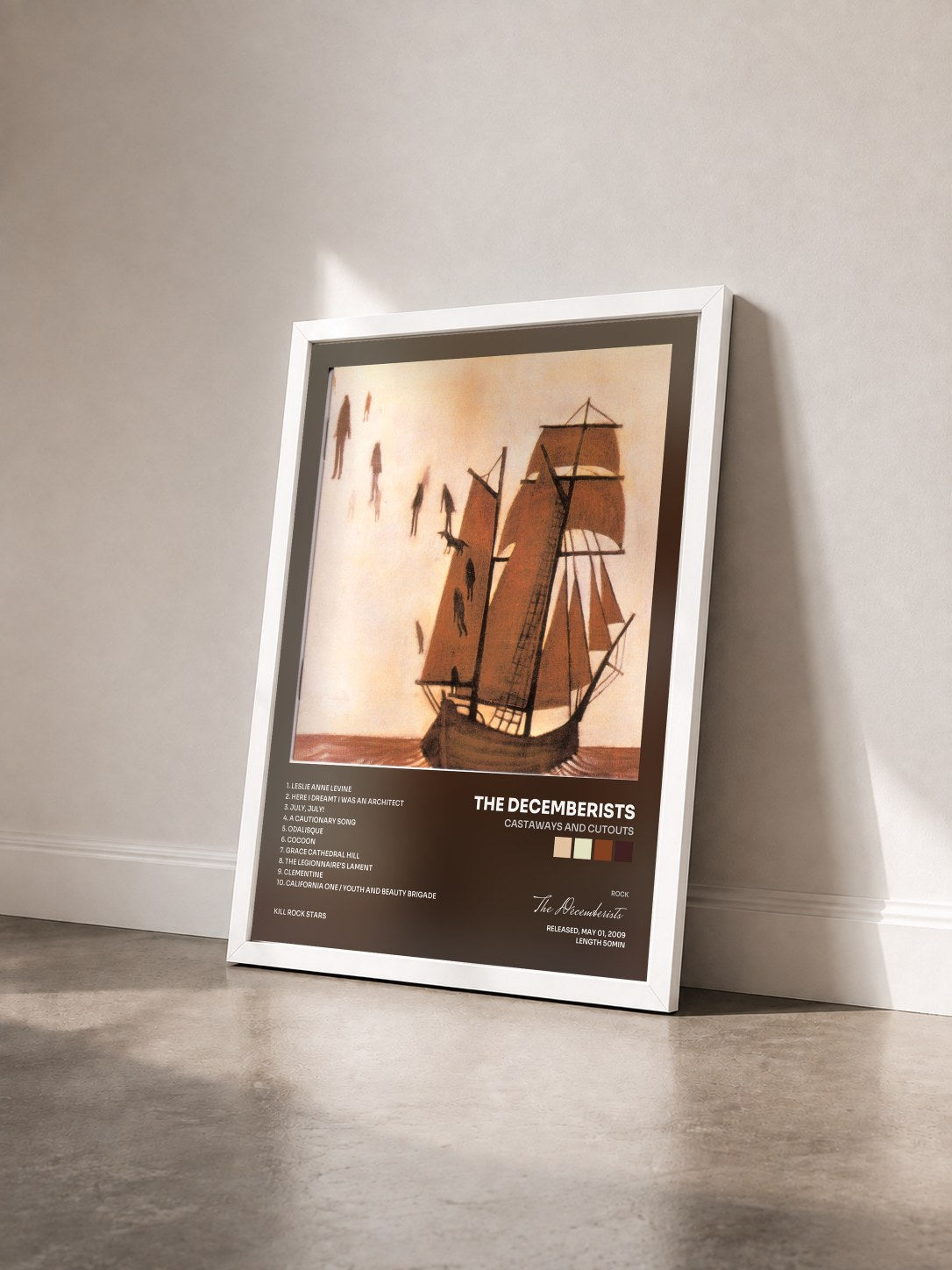 #blanc Tableau de l'album Castaways and Cutouts de The Decemberists vu de trois quarts, cadre blanc