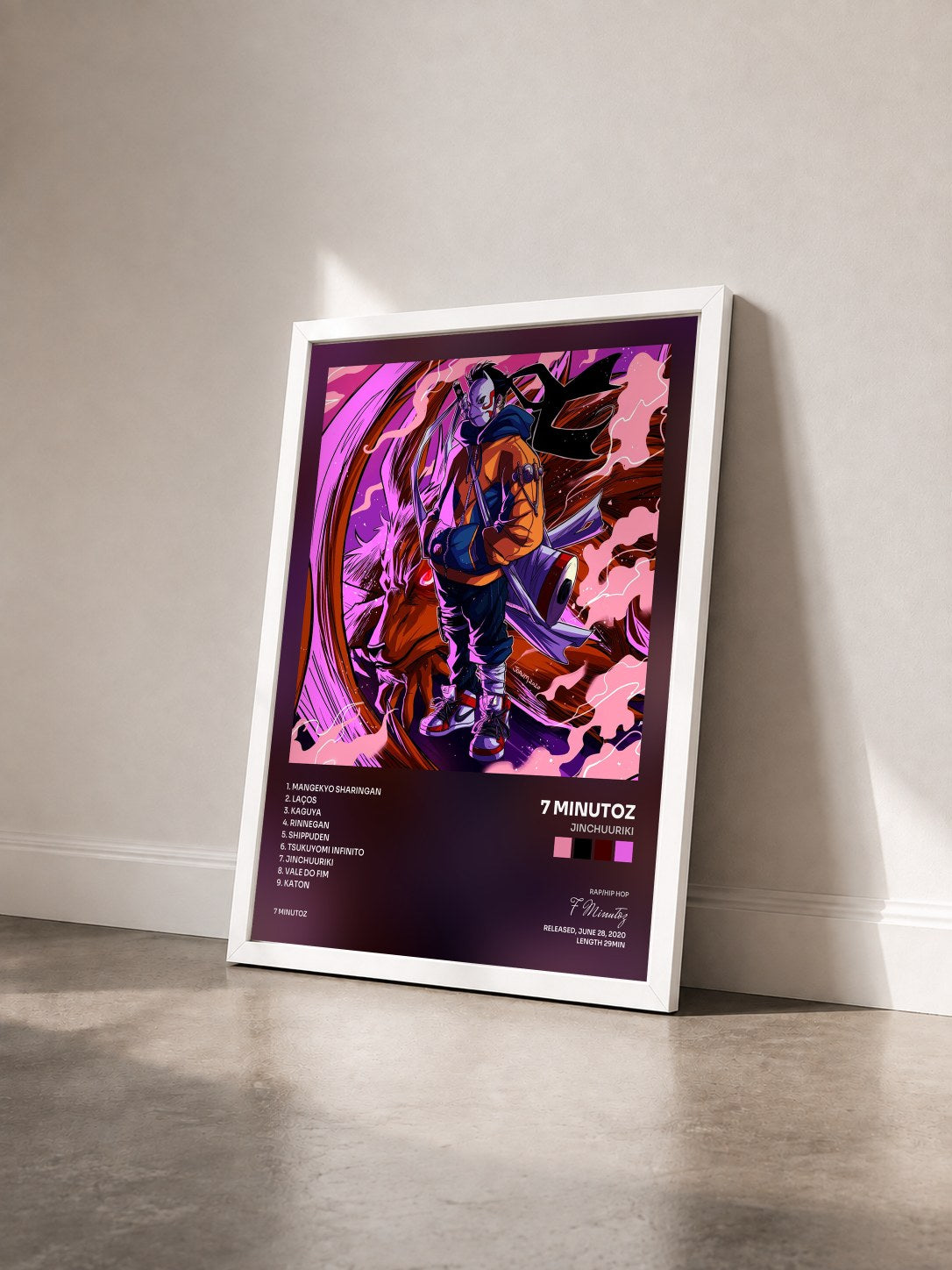 #blanc Tableau de l'album Jinchuuriki de 7 Minutoz vu de trois quarts, cadre blanc