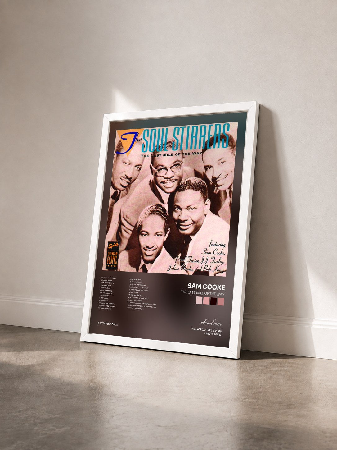 #blanc Tableau de l'album The Last Mile Of The Way de Sam Cooke vu de trois quarts, cadre blanc