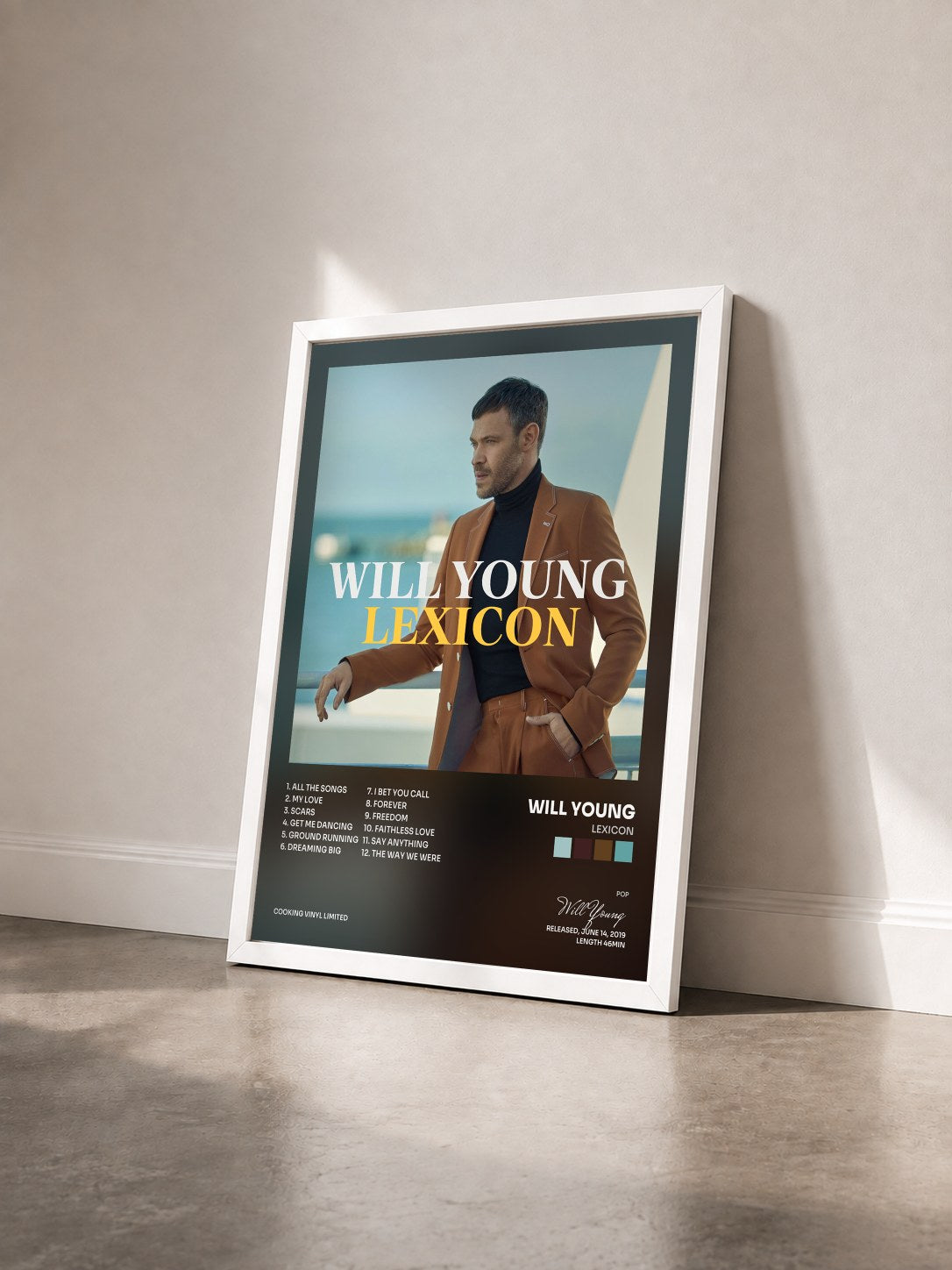 #blanc Tableau de l'album Lexicon de Will Young vu de trois quarts, cadre blanc