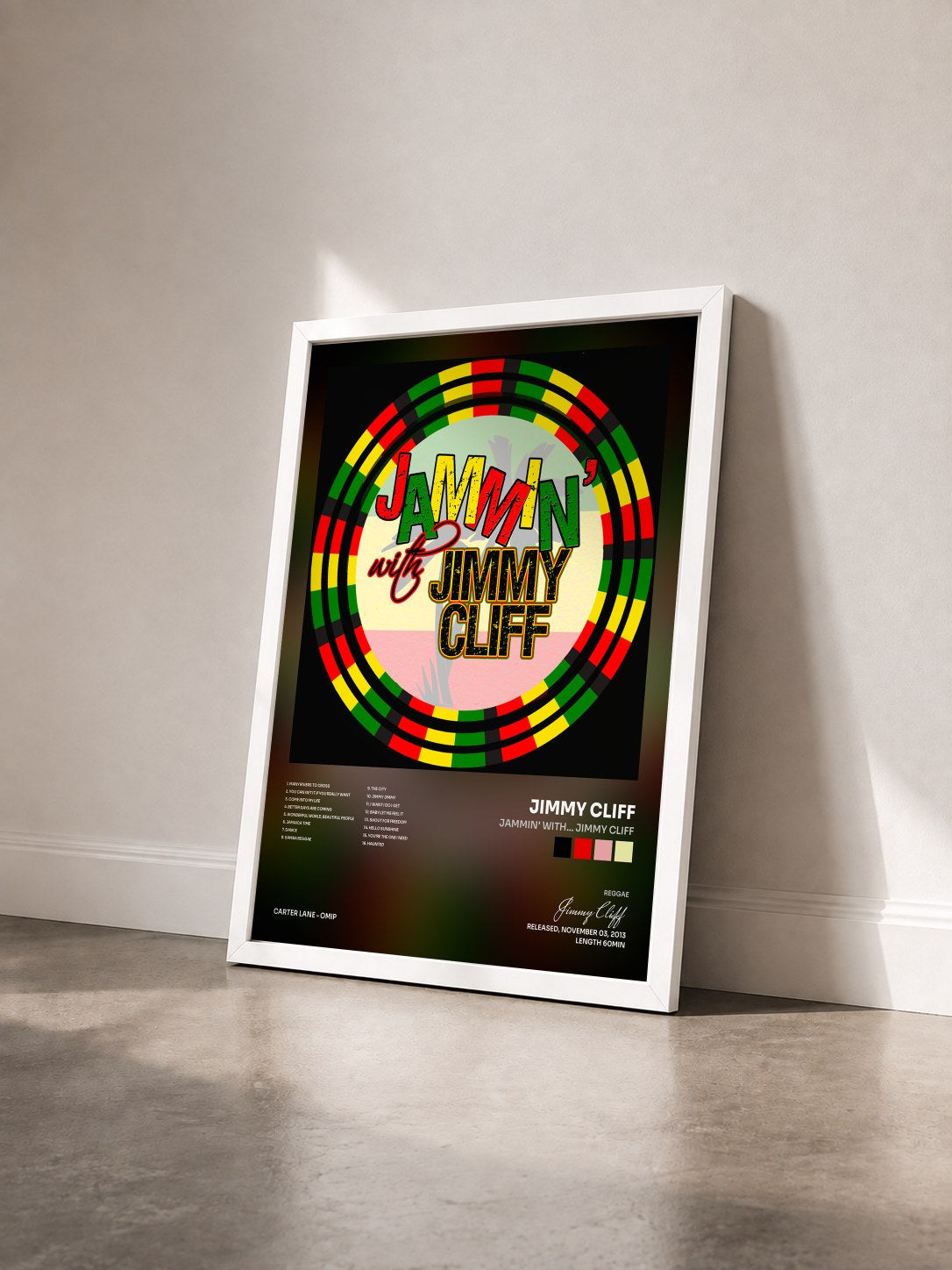 #blanc Tableau de l'album Jammin' With… Jimmy Cliff de Jimmy Cliff vu de trois quarts, cadre blanc