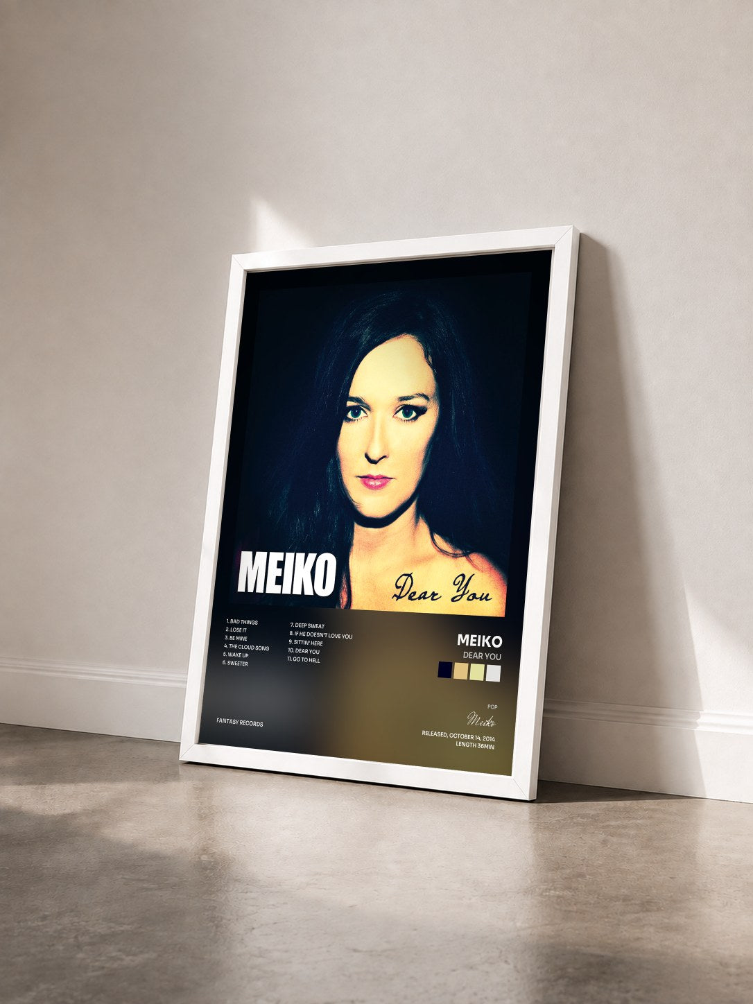 #blanc Tableau de l'album Dear You de Meiko vu de trois quarts, cadre blanc