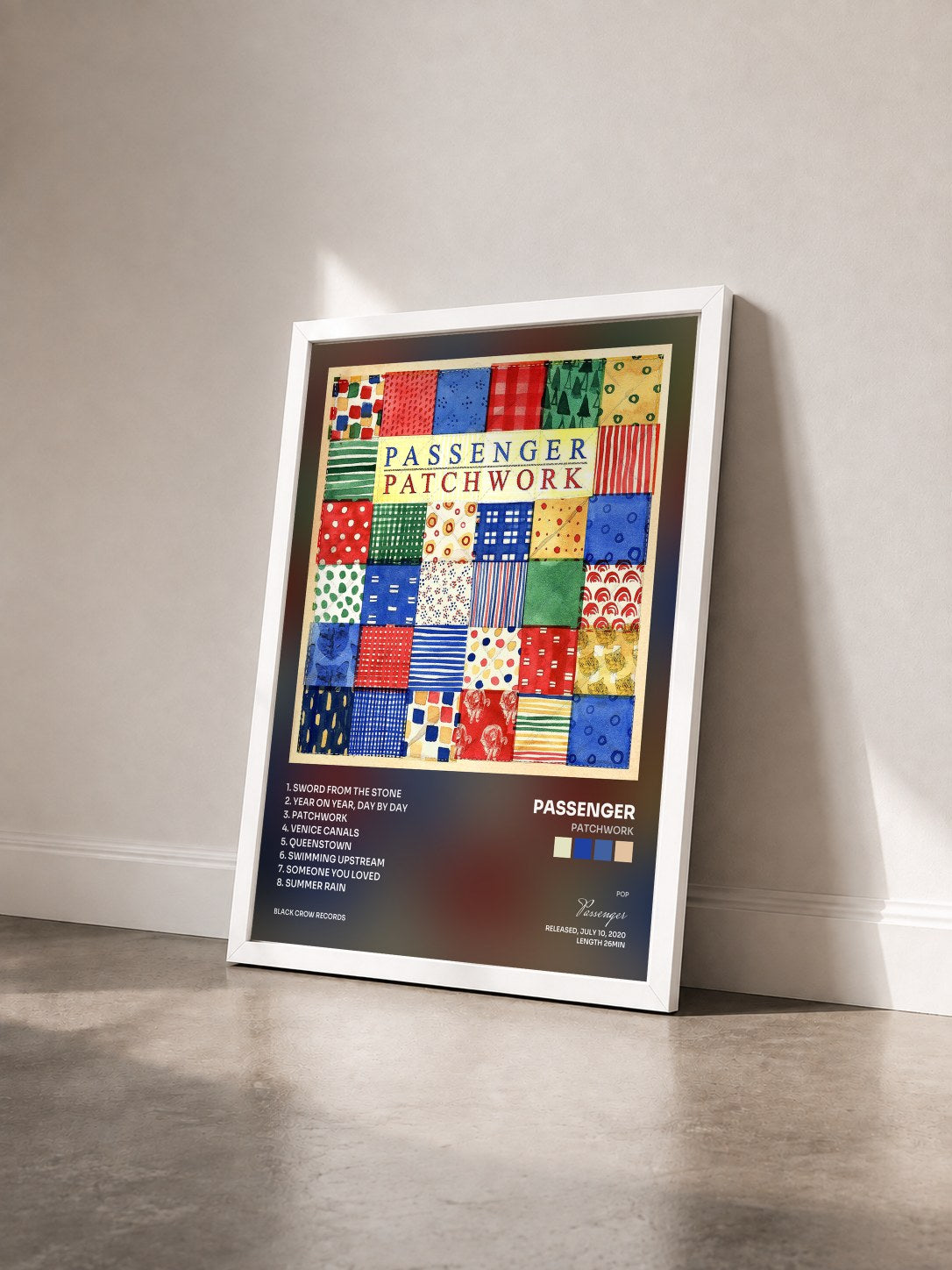 #blanc Tableau de l'album Patchwork de Passenger vu de trois quarts, cadre blanc