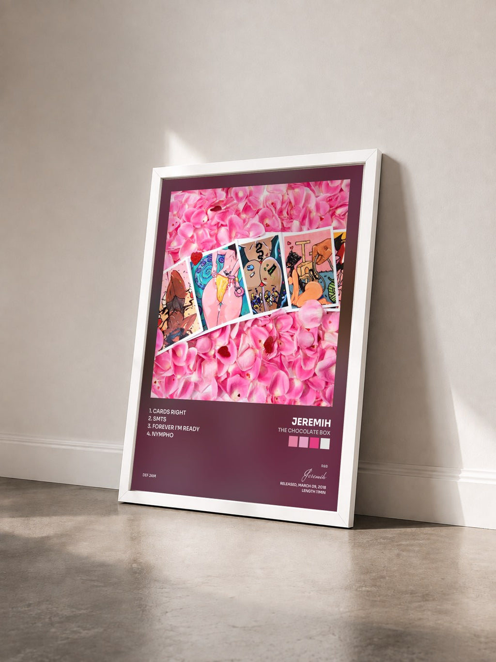 #blanc Tableau de l'album The Chocolate Box de Jeremih vu de trois quarts, cadre blanc
