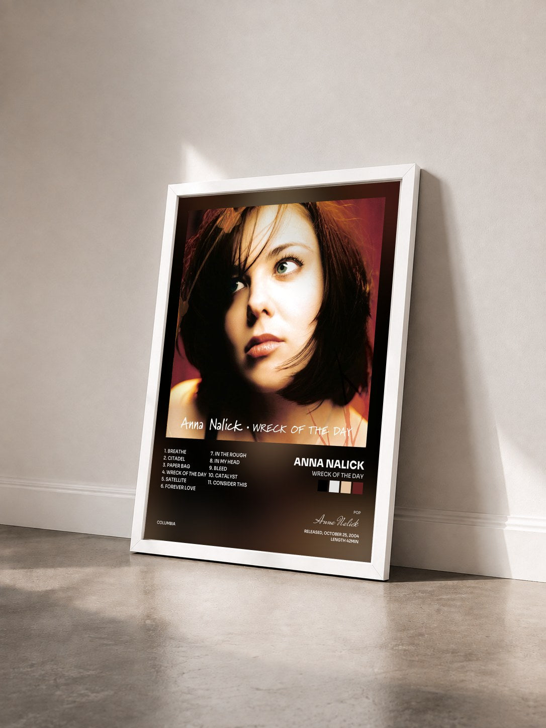 #blanc Tableau de l'album Wreck of the Day de Anna Nalick vu de trois quarts, cadre blanc