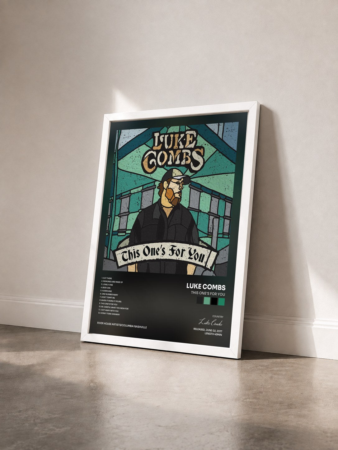 #blanc Tableau de l'album This One's for You de Luke Combs vu de trois quarts, cadre blanc
