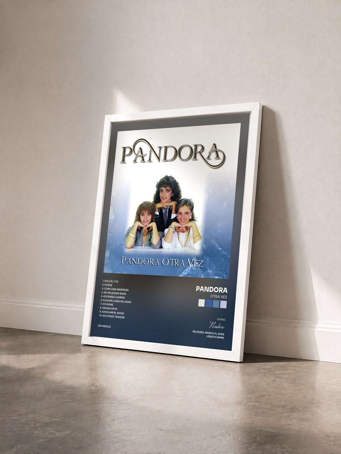 #blanc Tableau de l'album Otra Vez de Pandora vu de trois quarts, cadre blanc