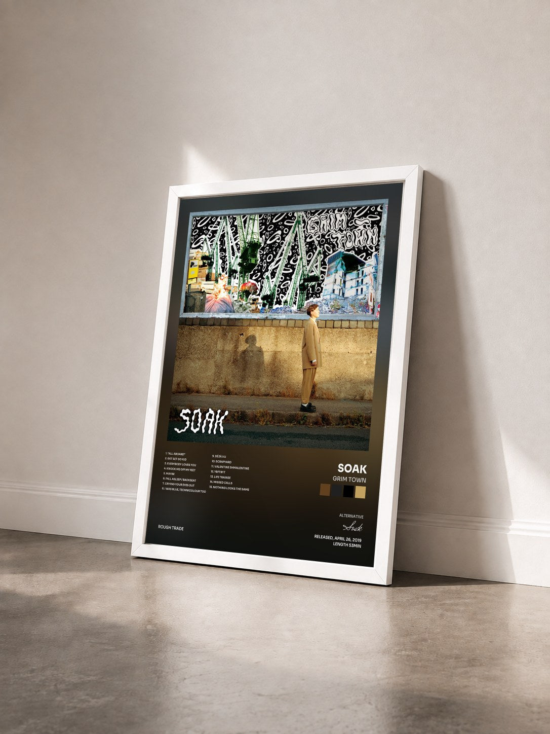 #blanc Tableau de l'album Grim Town de Soak vu de trois quarts, cadre blanc