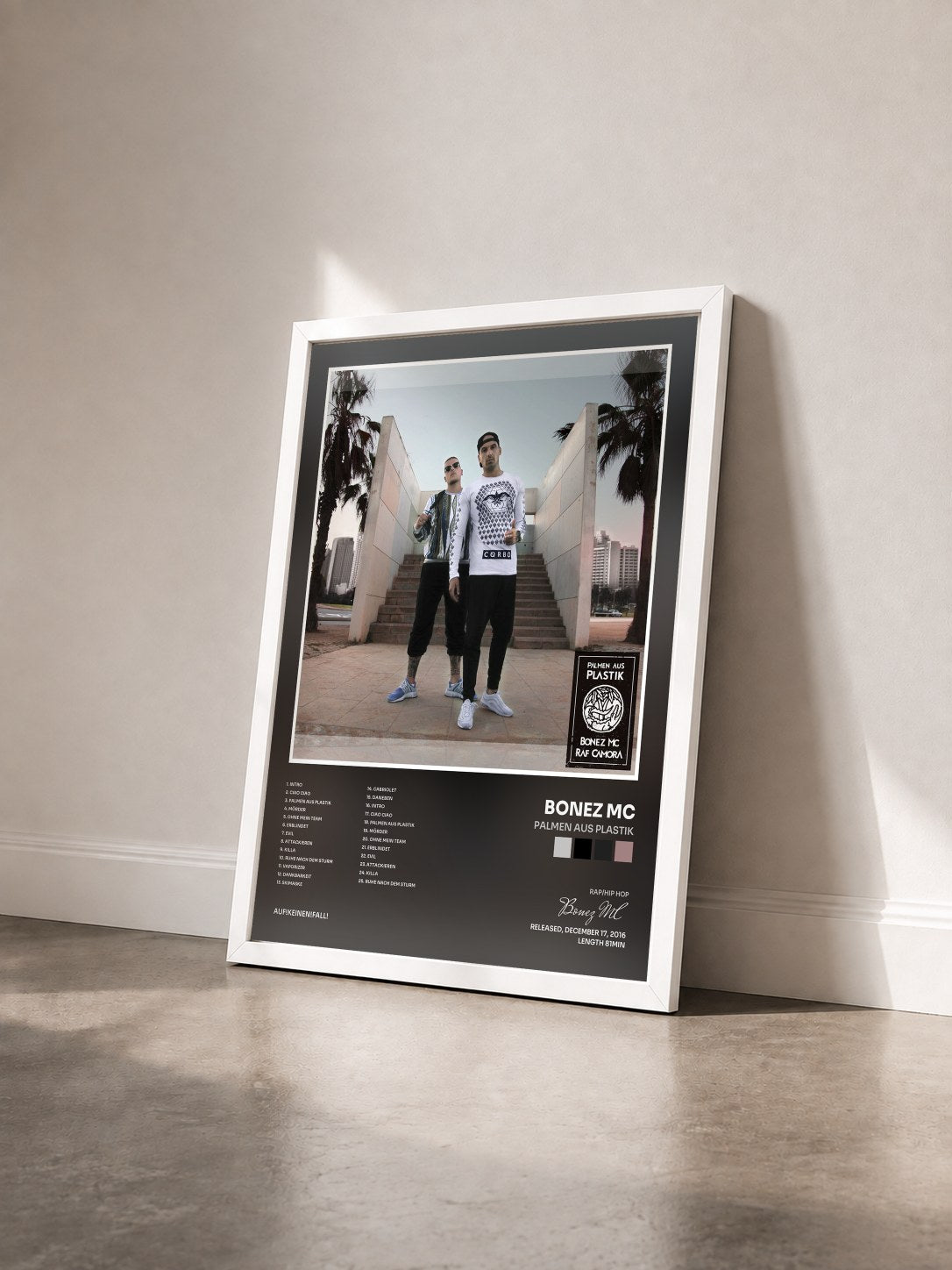 #blanc Tableau de l'album Palmen aus Plastik de Bonez MC vu de trois quarts, cadre blanc