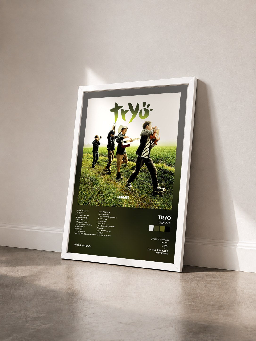#blanc Tableau de l'album Ladilafé de Tryo vu de trois quarts, cadre blanc