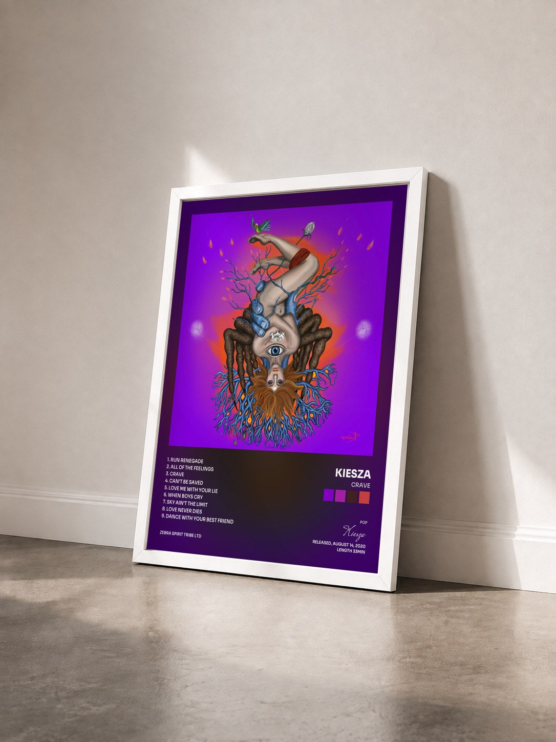 #blanc Tableau de l'album Crave de Kiesza vu de trois quarts, cadre blanc